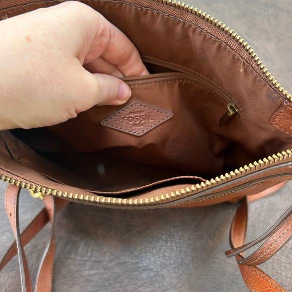 Fossil Tan brown Leather Crossbody Bag purse small good condition - Picture 5 of 8